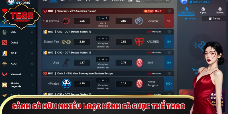 Sảnh sở hữu nhiều loại hình cá cược thể thao